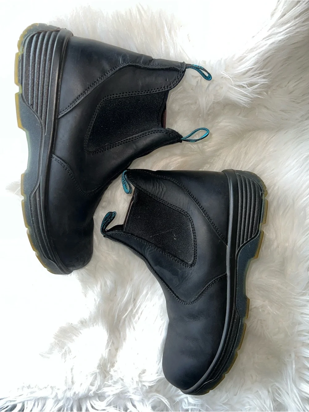 Blue Torque Black Leather Work Boots with Blue Pull Tabs